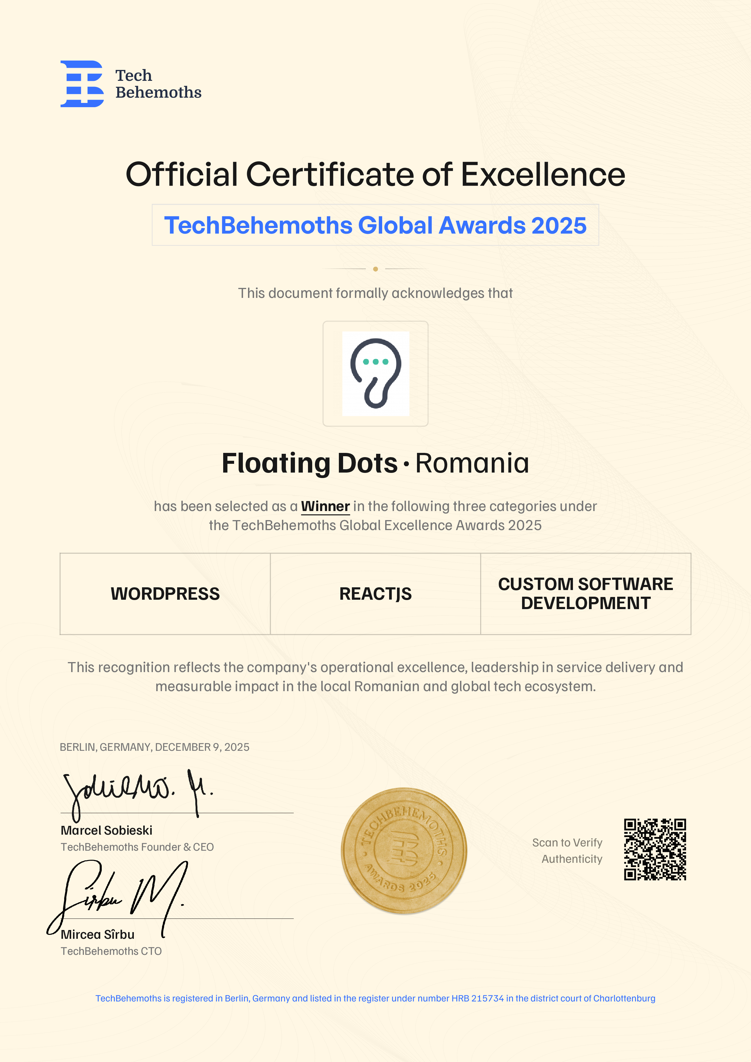 Floating Dots Certificate