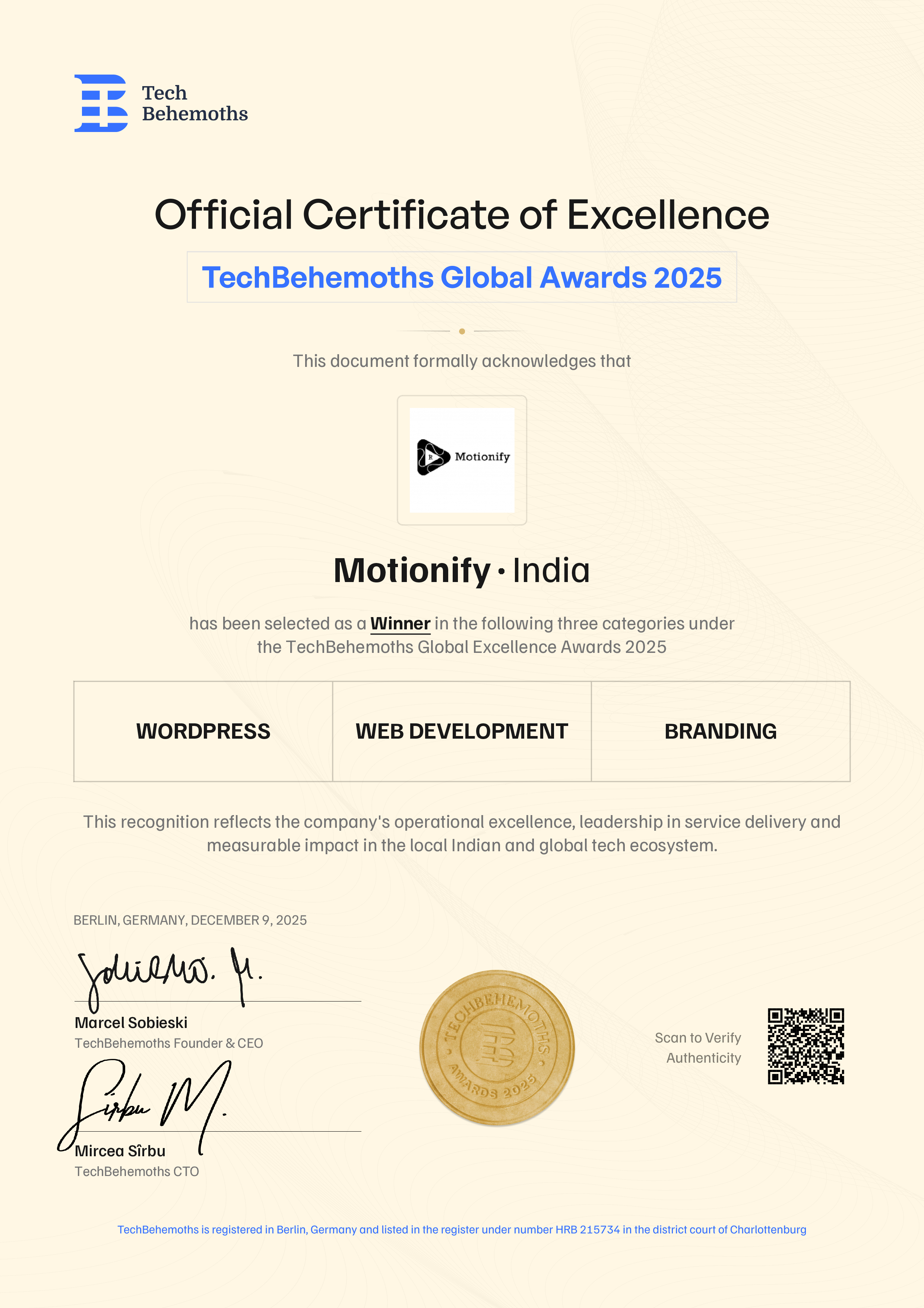 Motionify Certificate