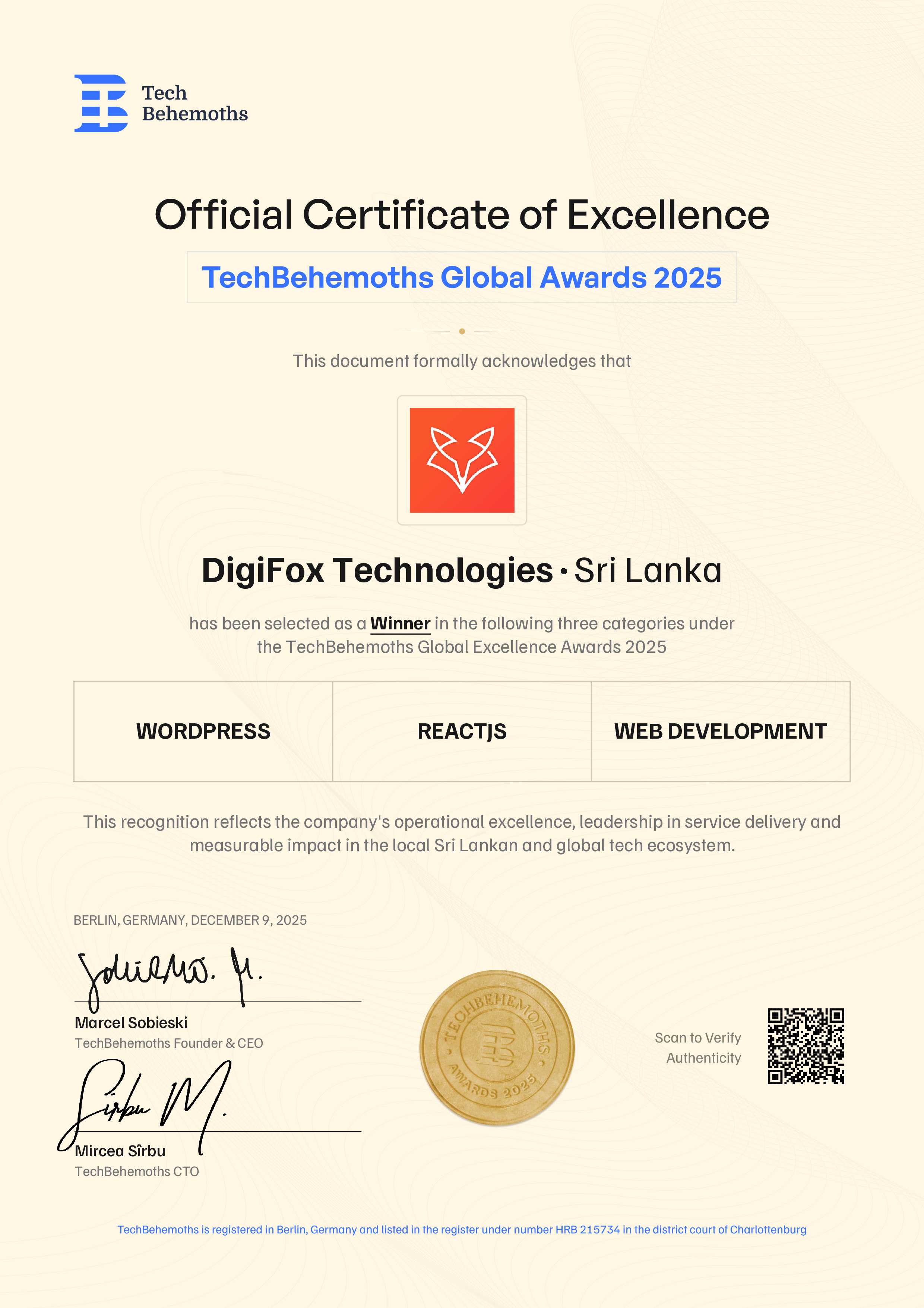 DigiFox Technologies Certificate